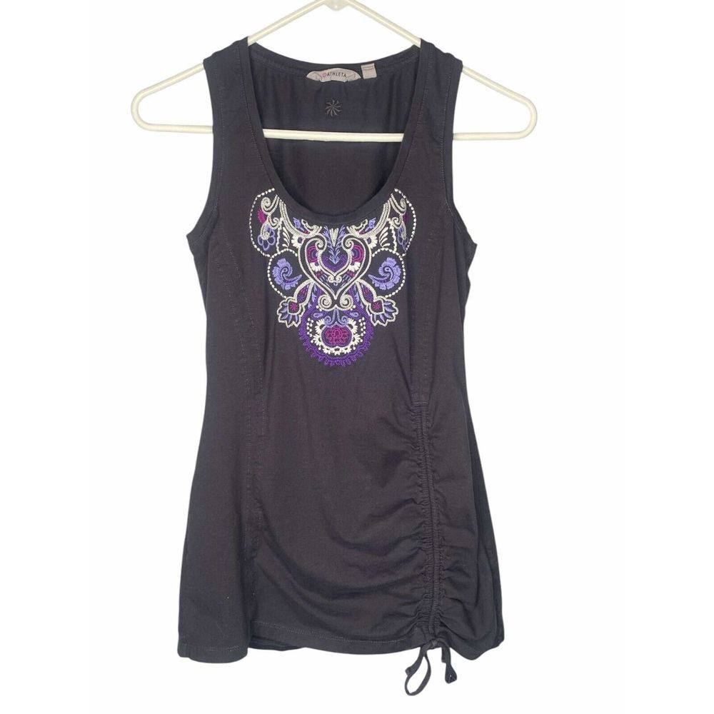 Embellished Black Tank Top with Purple Accents - Casual Women's Top
